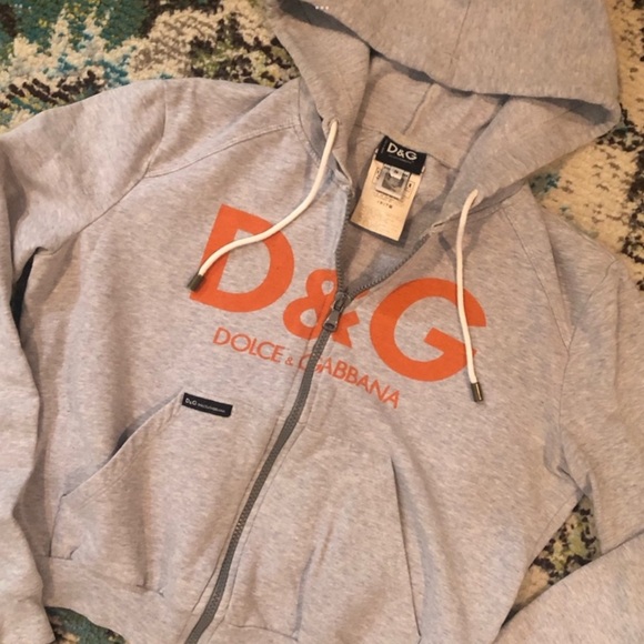 Dolce & Gabbana Light Gray and Orange Zip-Up Hoodie - Picture 2 of 7
